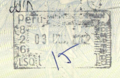 紐西蘭護照上的秘魯利馬機場入境印章，頂部可見部分英國入境印章。