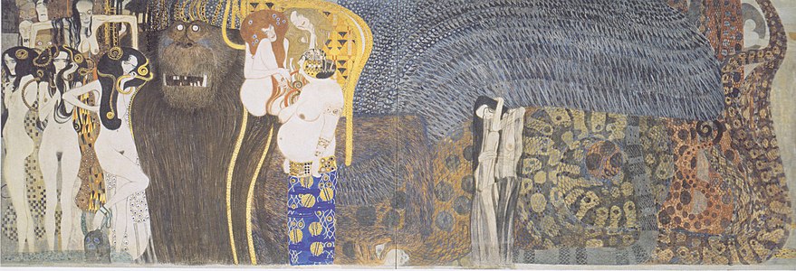 古斯塔夫·克林姆特在分离派展览馆中的作品《贝多芬飾帶》 (1902)