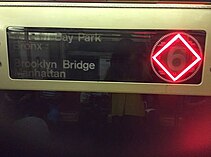 R62A LED destination sign set to a red diamond (for express trains)