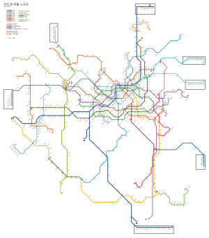 首都圏電鉄の路線図 紺色の1号線のうち、中心部の一部区間が当線