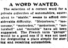 A 1901 newspaper article discussing a name for a private collection of automobiles