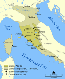 伊特鲁里亚文明大致范围及伊特鲁里亚的十二座同盟城市