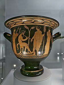 Apollon et Marsyas, cratère attribué au peintre de Pothos (vers 430-410 av.J.-C.), Londres, British Museum.