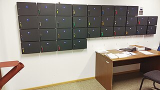 Gun safes for private firearms at a courthouse.