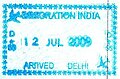 一位德國公民的德里機場入境印章。