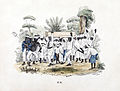 蓄奴種植園的葬禮，蘇里南。平版印刷circa 1840–1850，數字復原