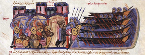 Le sac de Thessalonique par les Arabes dirigés par Léon de Tripoli en 904, extrait du manuscrit Skylitzès