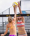Image 29Open-handed tips/dinks are not allowed. Players may instead use their knuckles to attack the ball for a "pokey" shot. (from Beach volleyball)