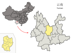 楚雄州的地理位置（黄色部分）