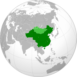 淺綠色：北洋政府治下的外蒙古（1920年） 深綠色：中華民國实际控制范围