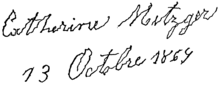 圖中的法文為「Catherine Metzger 13 Octobre 1869」