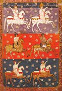 Facundus Beatus, f. 240: "And I saw heaven opened, and behold a white horse; and he that sat upon him was called «Faithful» and «True», and in righteousness he doth judge and make war. His eyes were as a flame of fire, and on his head were many crowns; and he had a name written, that no man knew, but he himself. And he was clothed with a vesture dipped in blood: and his name is called The Word of God." (Revelation, 19.11–13)
