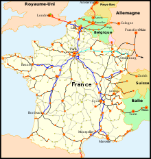 Situation de la ligne au sein du réseau français de lignes à grande vitesse.