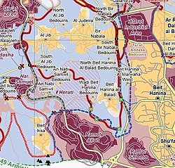 Nabi Samwil shown within the Area C "National Park" (hashed area)