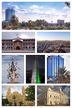 Panoramic view of Hermosillo, Judicial Power of the State of Sonora, View of the city, Sculpture, Fountain three boulevard, Hermosillo Tower, Catedral de la Asuncion in Hermosillo, Government Palace of Sonora