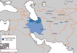 齊亞爾王朝地圖，淡藍色所顯示是他們在極盛時期的疆域，為期並不長。