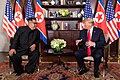 Chairman Kim with U.S. President Donald Trump at the start of the bilateral talks in the Singapore summit, June 12, 2018.