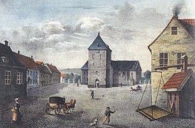 Stortorvet and the cathedral in 1830 Painting by Peter Frederik Wergmann