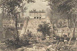 Main temple at Tulum, lithograph in 1844 by Frederick Catherwood.[2]