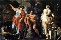 安尼巴萊·卡拉奇的《海克利斯的選擇（英语：The Choice of Hercules (Carracci)）》，165 × 239cm，約作於1596年，來自羅馬的法爾內塞宮[45]