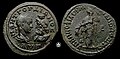 L'empereur Gordien III en face de Sarapis, avec Déméter au revers : monnaie frappée entre 238 et 241.
