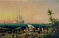 Découverte de l'ile Lanzarote aux Canaries, par le navigateur normand Jean de Béthencourt. Tableau d'Ambroise-Louis Garneray (1783-1857).