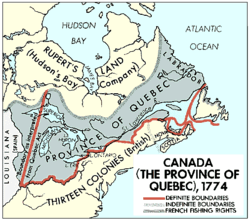 1774年，魁北克法案后的北美东部。