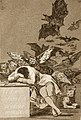 《理性沉睡，心魔生焉》(El sueño de la razón produce monstruos)，1797年到1799年，銅版畫，《奇想集》(Los Caprichos)第43圖