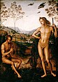 彼得羅·佩魯吉諾《阿波羅與馬夏斯》，1490至1495年，現藏於羅浮宮
