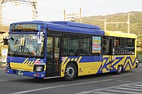 近鉄バスの大型路線車 日野・ブルーリボン（左）といすゞ・エルガ（右）