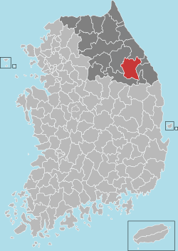 旌善郡在韓國及江原道的位置