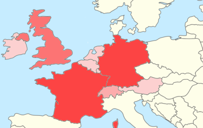 Map of Western Europe showing the location of all UNESCO World Heritage Sites in Western Europe