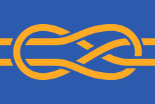 A blue flag depicting a knot tied in yellow.