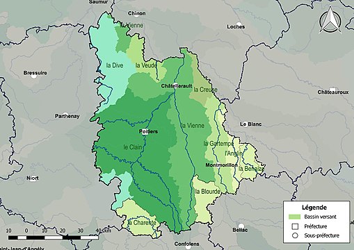 Les principaux bassins versants du département de la Vienne.