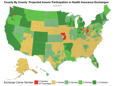 美國保險公司參與醫療保險交易所，根據郡分佈做預估