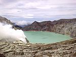The sulfuric lake of Kawah Ijen Mountain's cauldron, Indonesia