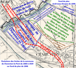 Évolutions des limites communales de Charenton de 1860 à 1929.