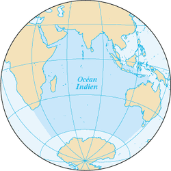 Carte de l'océan Indien avec ses mers bordières.