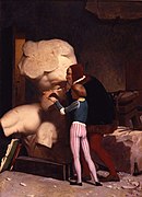 米开朗基罗透过贝维德雷英雄残躯（英语：Belvedere Torso）学习雕刻，1849年，达黑什艺术博物馆（英语：Dahesh Museum of Art）藏