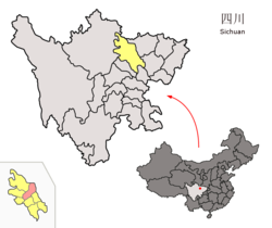 Location of Jiangyou within Mianyang, Sichuan