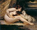 居斯塔夫·庫爾貝《裸女與狗》，1861至1862年，現藏於奧賽美術館
