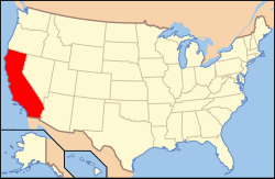 美国地图，其中加利福尼亚州以红色显示