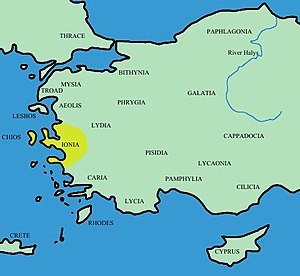 Location of Ionia within Anatolia