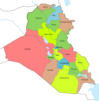 伊拉克在還是18省時的分區地圖