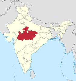 中央邦（红色）在印度的位置