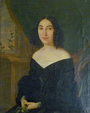 Hortense Poelaert (1815-1900), épouse d'Eugène van Dievoet (1804-1858), sœur de l'architecte Joseph Poelaert (portrait par Ignace Brice, 1840)[96].