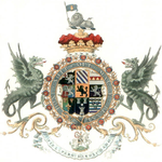 第一代马尔博罗公爵约翰·丘吉尔的纹饰。被环绕的嘉德勋章和项圈。