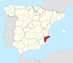 Map of Spain with Alicante highlighted