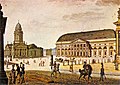Gendarmenmarkt avec le théâtre national (à droite), aquarelle de Friedrich August Calau, vers 1815