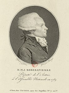 « M.M.J. Roberspierre (sic) : député de l'Artois à l'Assemblée nationale en 1789 », estampe dessinée par Guérin et gravée par Fiesinger (BNF).